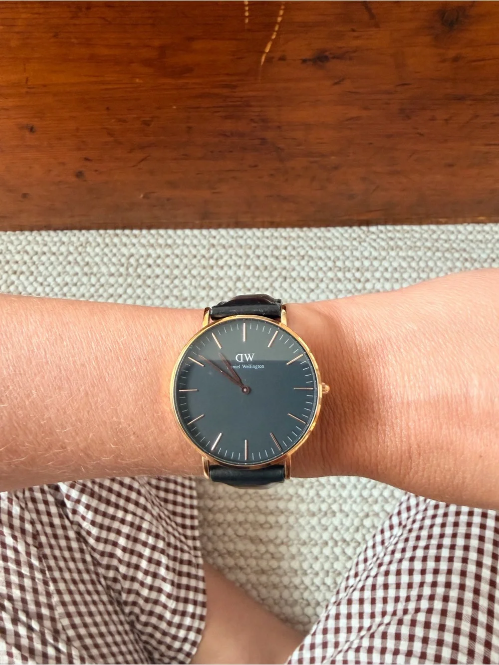 Daniel Wellington Black Dial Watch with Rose Gold Case and Black Leather Strap